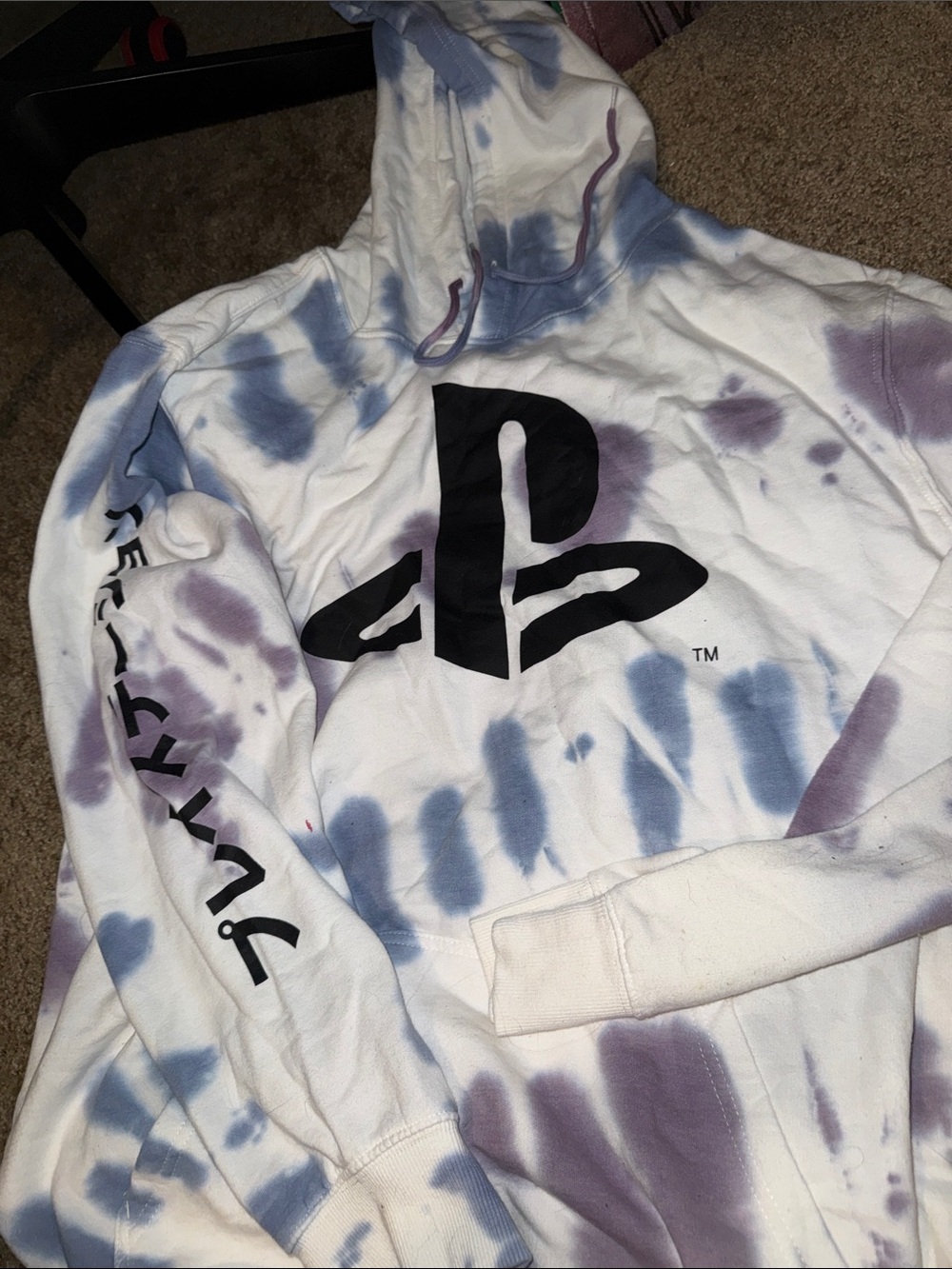 Sony PlayStation Tie-Dye Hoodie in White with Blue & Purple Accents